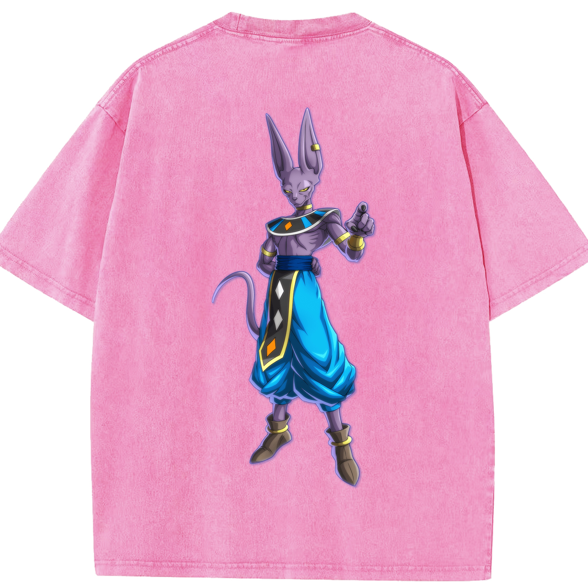 （画像用） ドラゴンボール ビルス 破壊神ビルス DRAGON BALL Beerus Birusu 綿100% ヴィンテージ風 半袖Tシャツ（背面プリント）